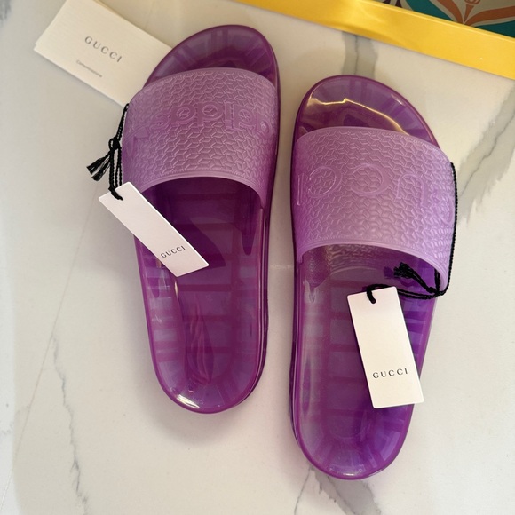 NWB Gucci Adidas x GG adilette purple transparent slides size 37 - Picture 7 of 9